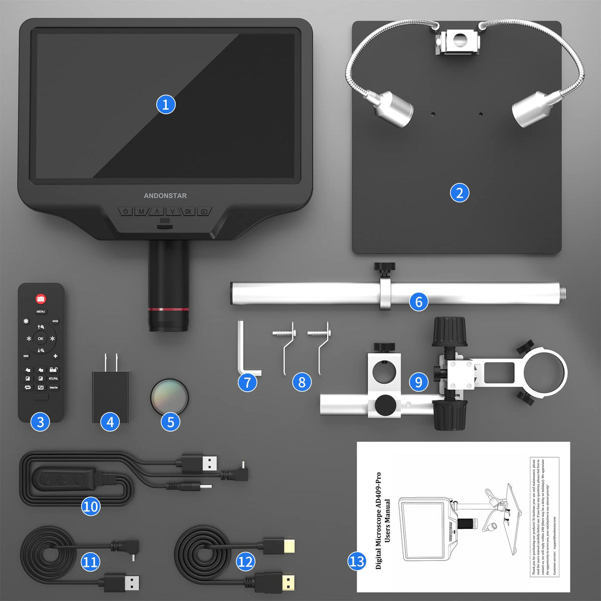 Andonstar AD409 Pro complete kit includes essential accessories for use.