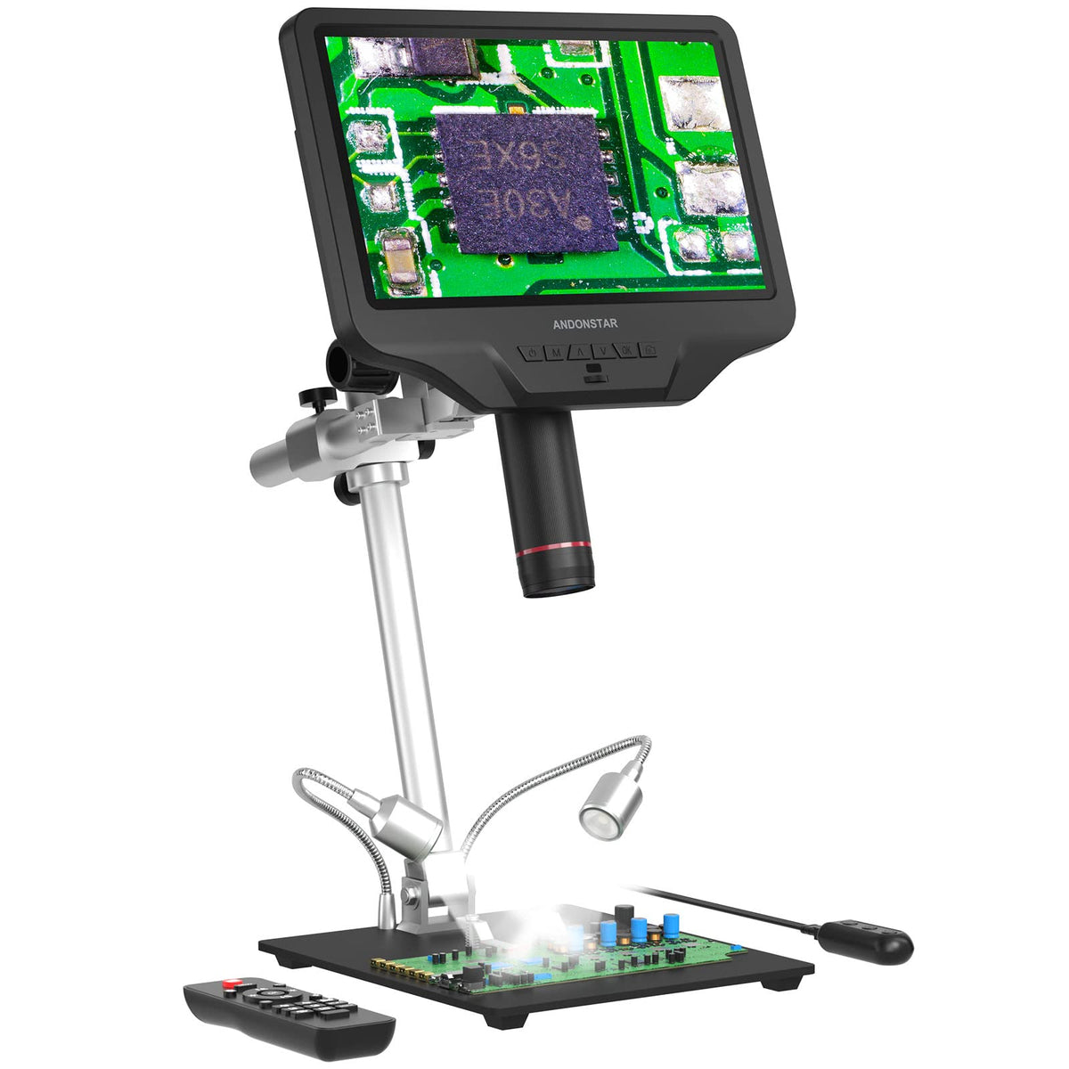 Andonstar AD409 Pro microscope front view on the host for precise PCB inspection.