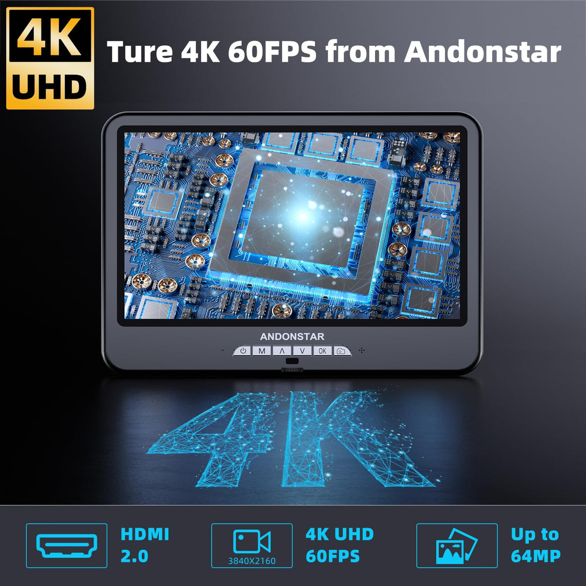 Andonstar integrated microphone records audio along with 4K video for tutorials.