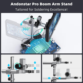 Andonstar pro-boom-arm stand offers 360° rotation for flexible soldering angles.