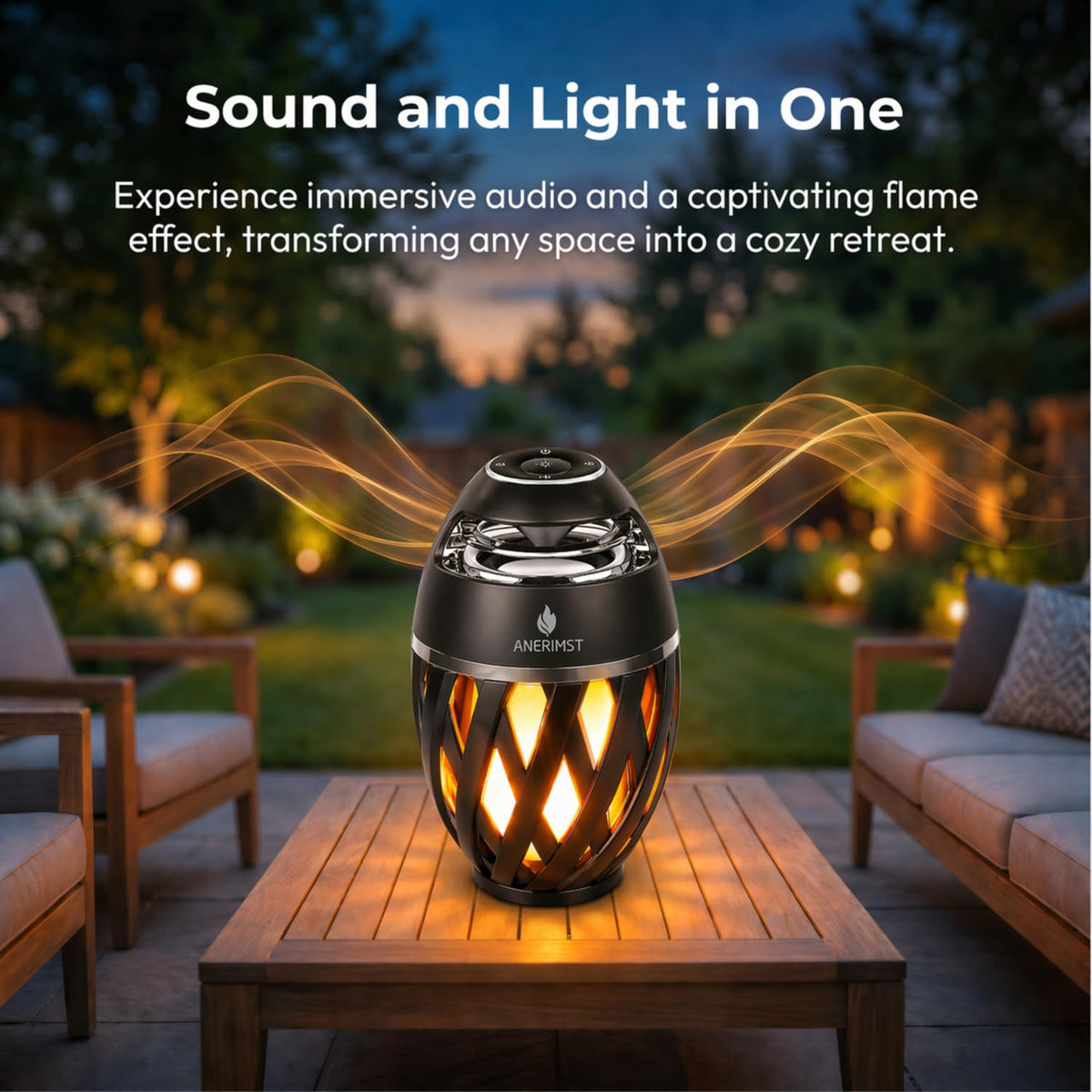 ANERIMST close-up of LED flame effect creating warm ambient light