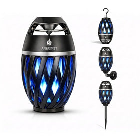 ANERIMST front view showing LED flame and speaker, enhances outdoor ambiance