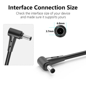 ANFRLE adapter connector closeup showing plug detail and snug fit for compatible Asus laptops