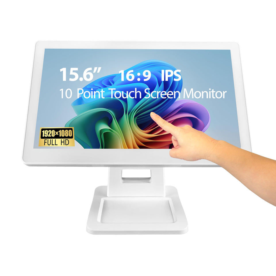 Angel POS 15.6-inch monitor front view showing a clean retail checkout setup