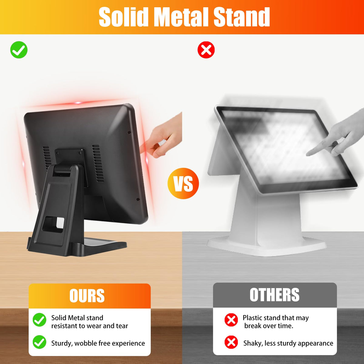 ANGEL POS ready-to-use package with monitor, power, VGA/HDMI, and USB cables.