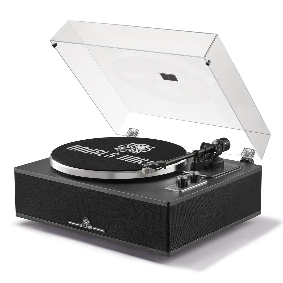 ANGELS HORN Bluetooth vinyl player enabling wireless streaming from mobile devices.