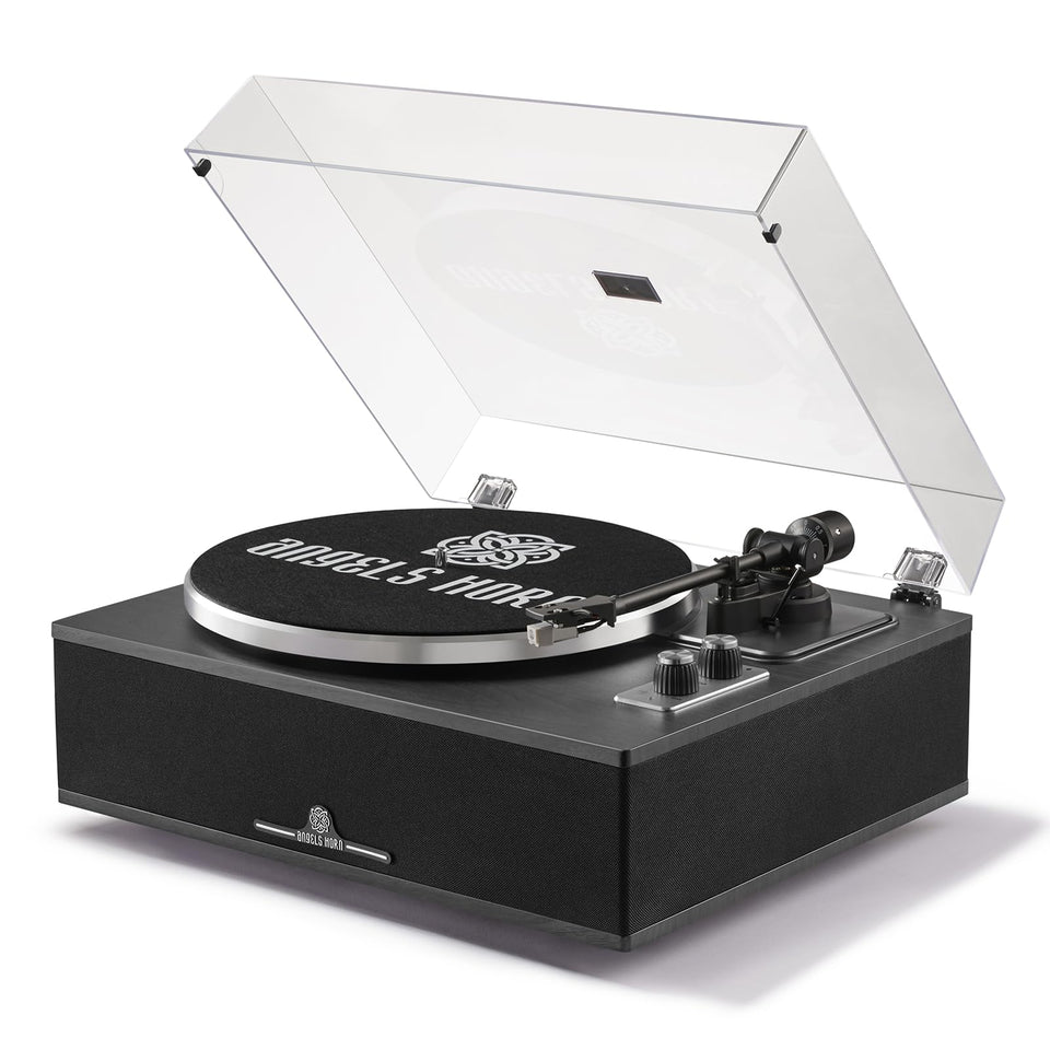 ANGELS HORN Bluetooth vinyl player enabling wireless streaming from mobile devices.