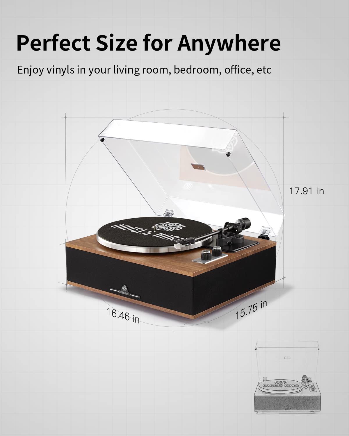 ANGELS HORN vinyl record player 33-1-3-45 rpm speeds fit 7 10 and 12 inch records