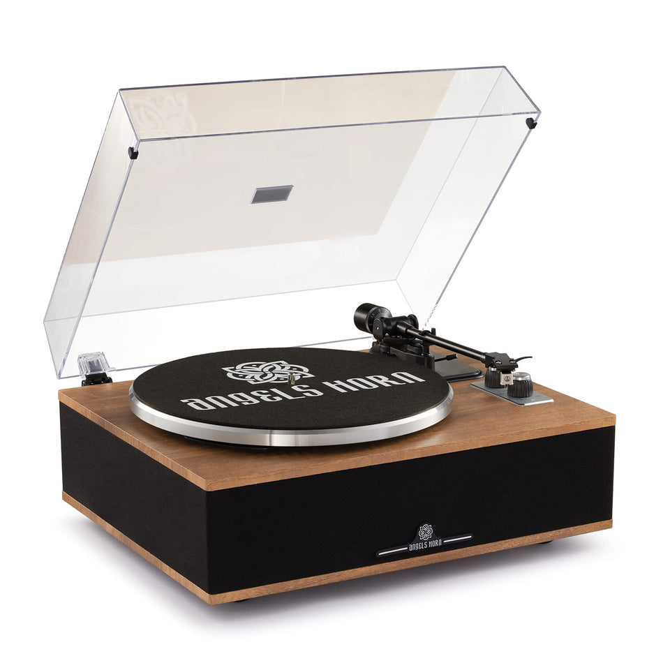 ANGELS HORN vinyl record player front view highlights compact all in one design for cozy spaces