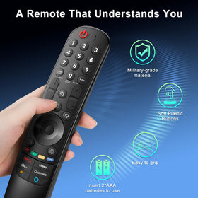 Angrox remote held in hand demonstrating comfortable ergonomic benefit