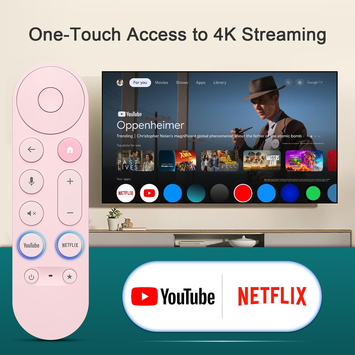 Angrox remote with two shortcut buttons for popular streaming apps.