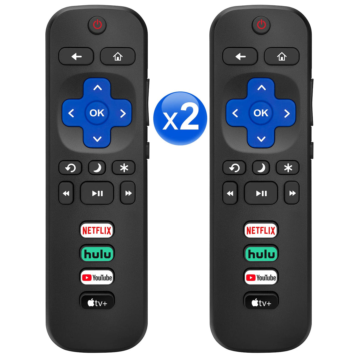 Angrox Roku remote two-pack with glossy finish ready for quick replacement on compatible TVs