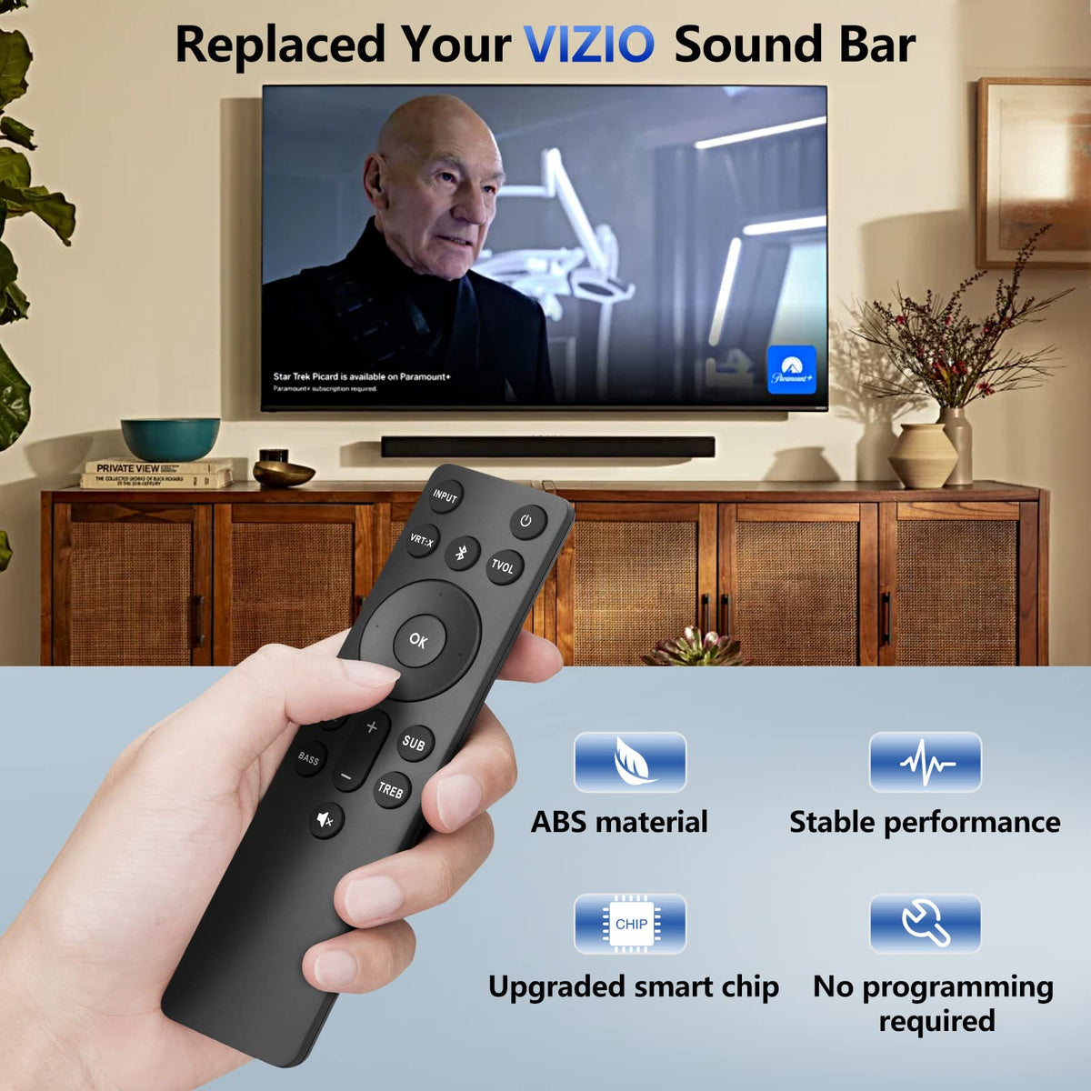Angrox VIZIO remote in hand, perfect for quick channel and volume adjustments.