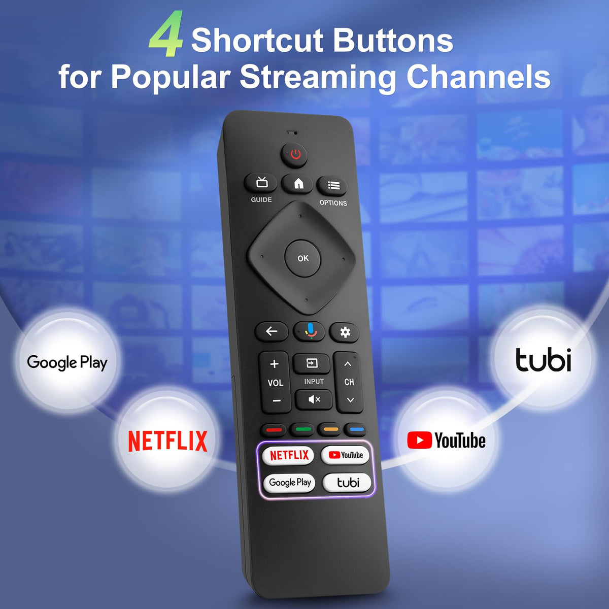 Angrox remote mic button highlights hands-free search and control for Philips TV.