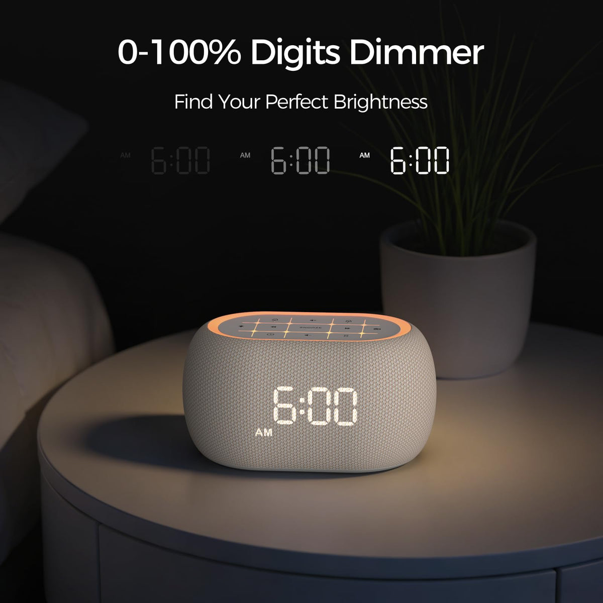 ANJANK placed on bedside table with phone and book showing radio and sleep timer use