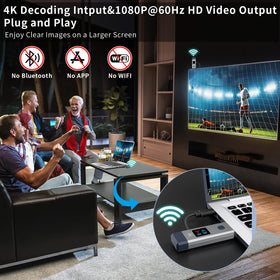 ANJCTDD wireless HDMI transmitter illustrating plug-and-play installation.