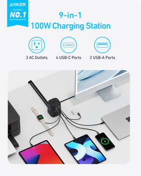 Anker close-up of 100W USB-C port highlighting fast laptop charging