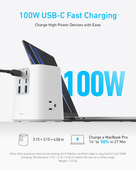 Anker close-up of USB-C ports highlighting 100W PD fast-charging capability