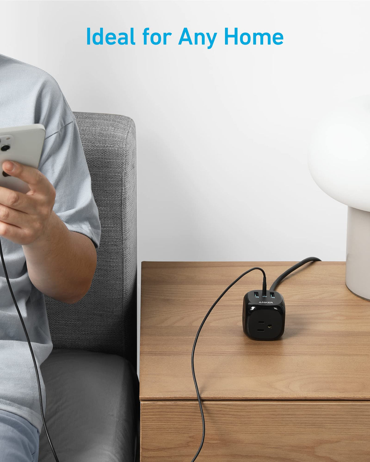 Anker 321 Power Strip USB-A ports for versatile device charging.