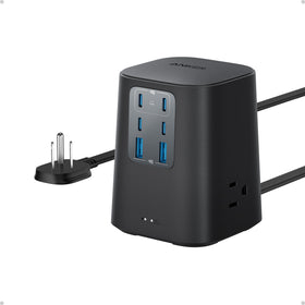 Anker front view showing ports and benefits of organized charging