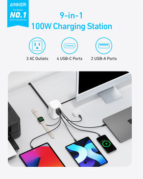 Anker close showing three-sided AC outlets that prevent plug crowding