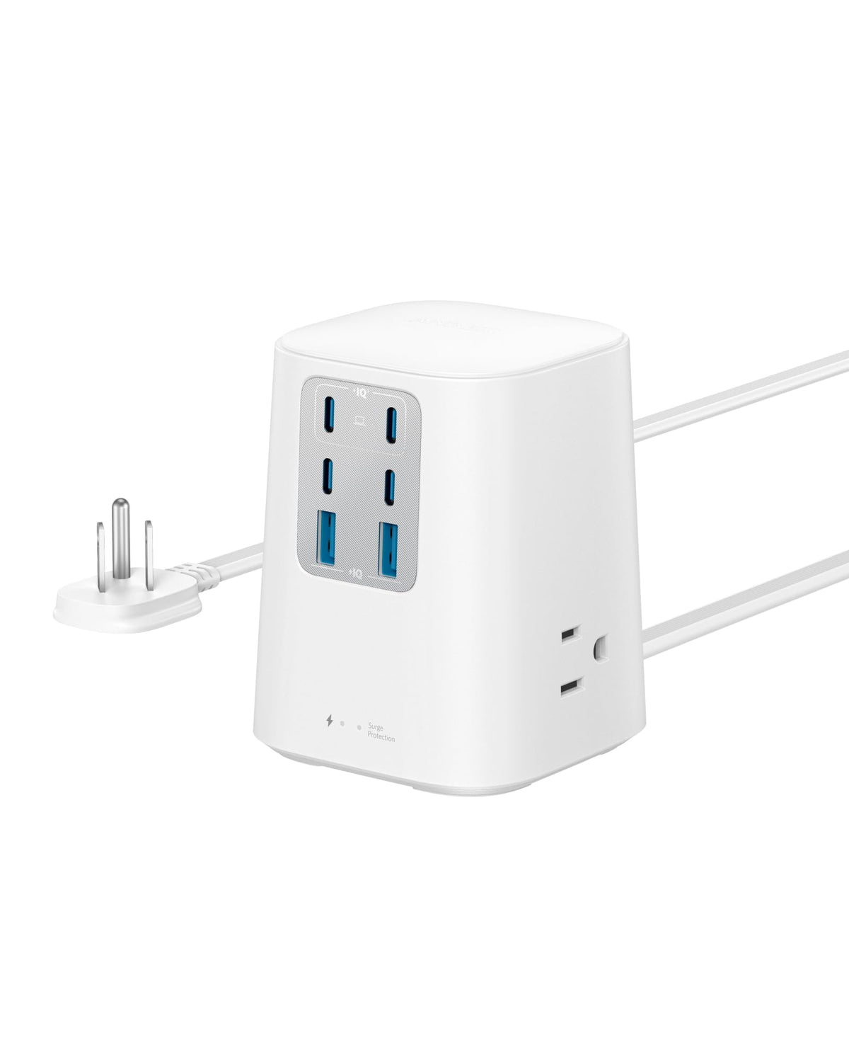 Anker front view showing ports and compact footprint for organized charging