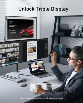 Anker DL6350 triple-display setup enabling multi-monitor workflow
