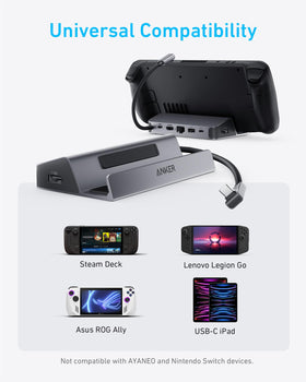 Anker dock compact size next to a console showing space-saving convenience