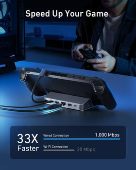 Anker dock Ethernet port closeup enabling stable 1Gbps network performance