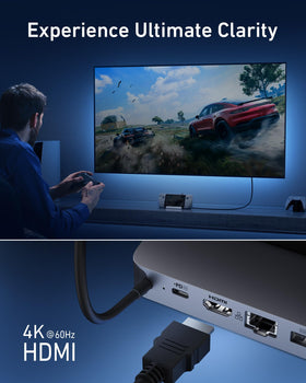 Anker dock HDMI output on TV delivering 4K@60Hz clarity for big-screen play