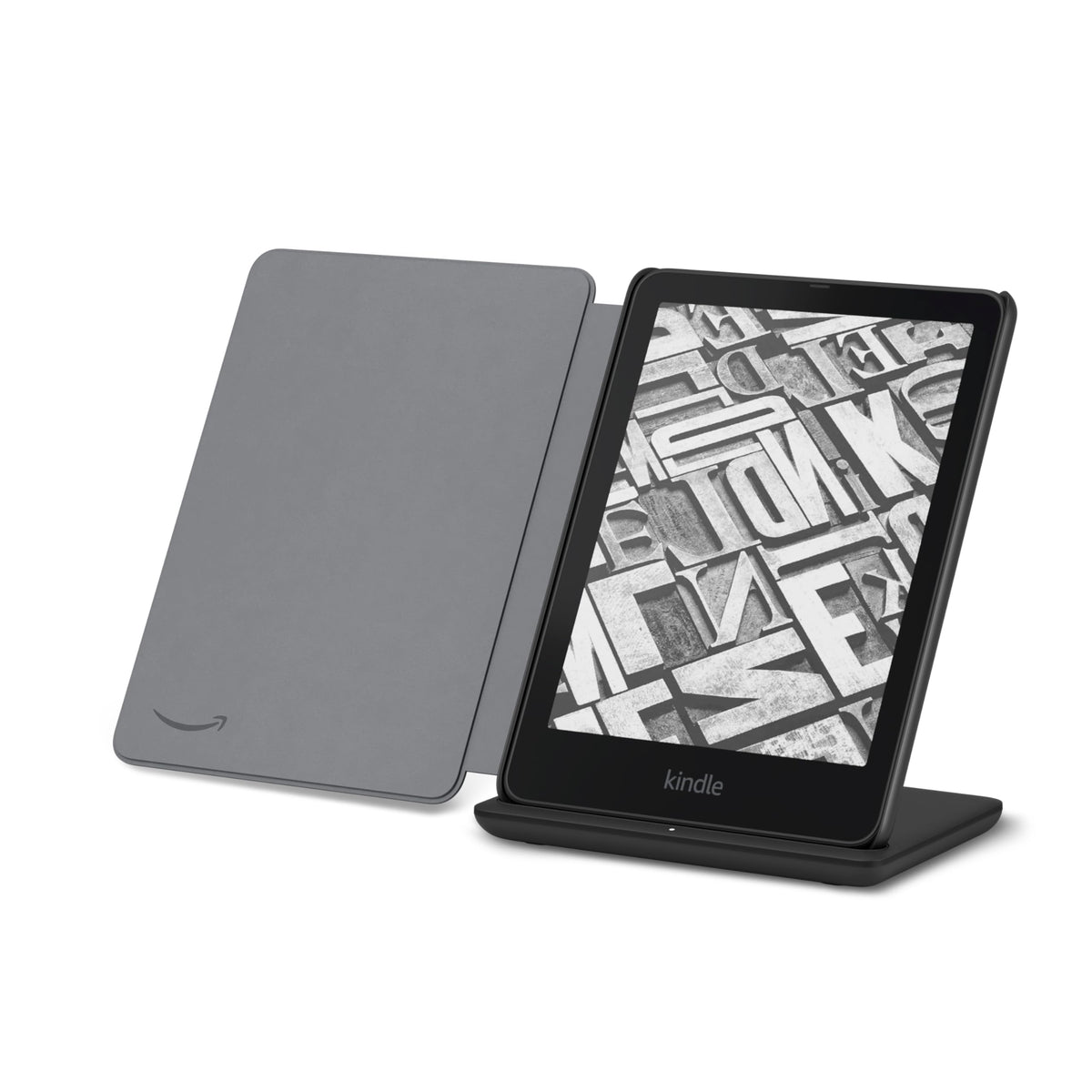Anker dock charging Kindle with thin case showing case-friendly benefit