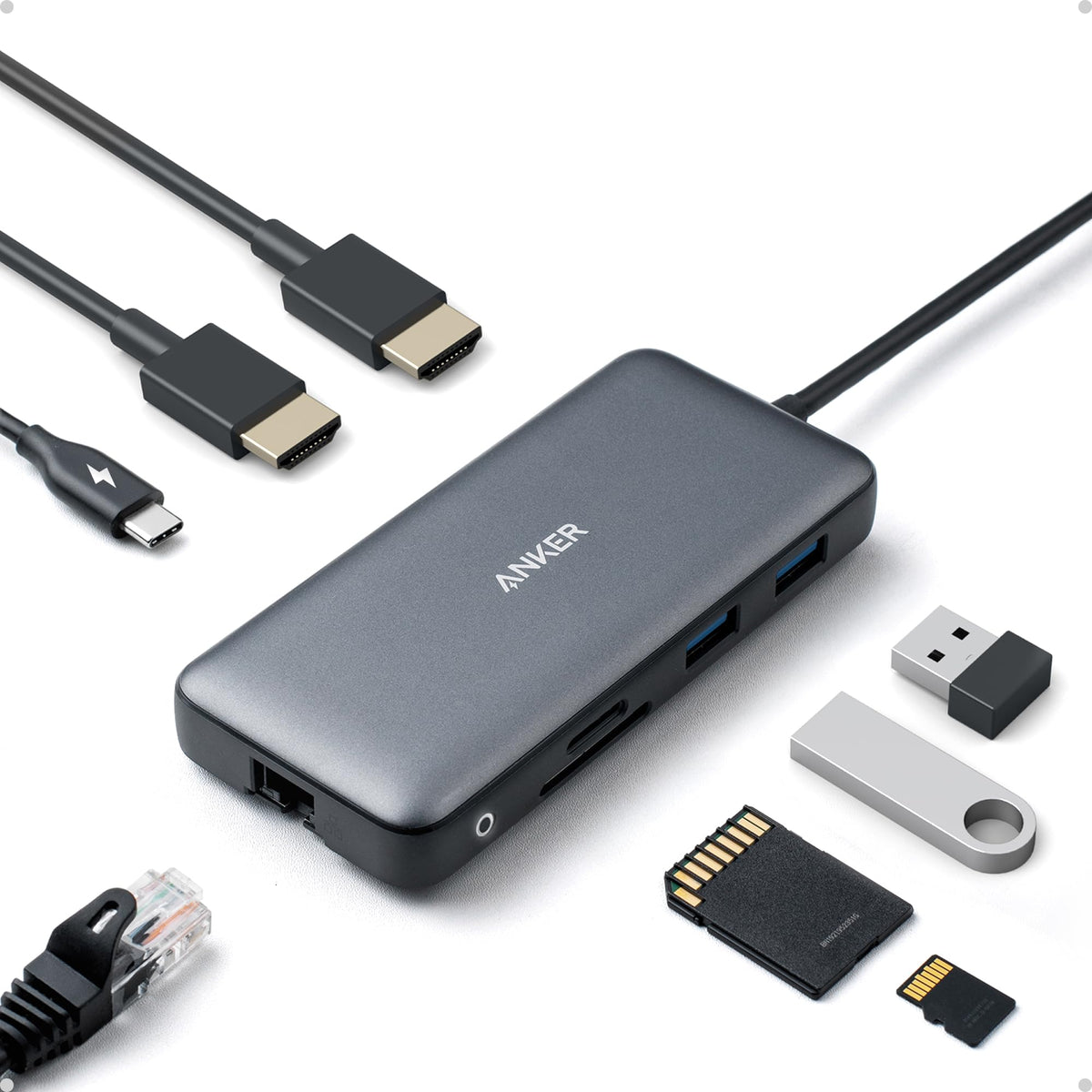 Anker docking station front view showing ports and compact design for tidy workspaces