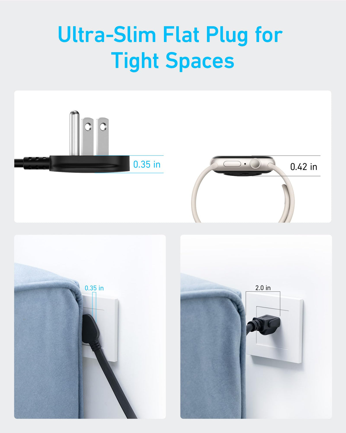 Anker flat cord tucked behind TV showing slim profile for space-saving setup