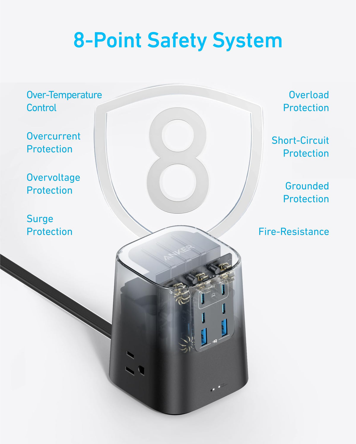 Anker flat plug cord behind desk illustrating space-saving placement