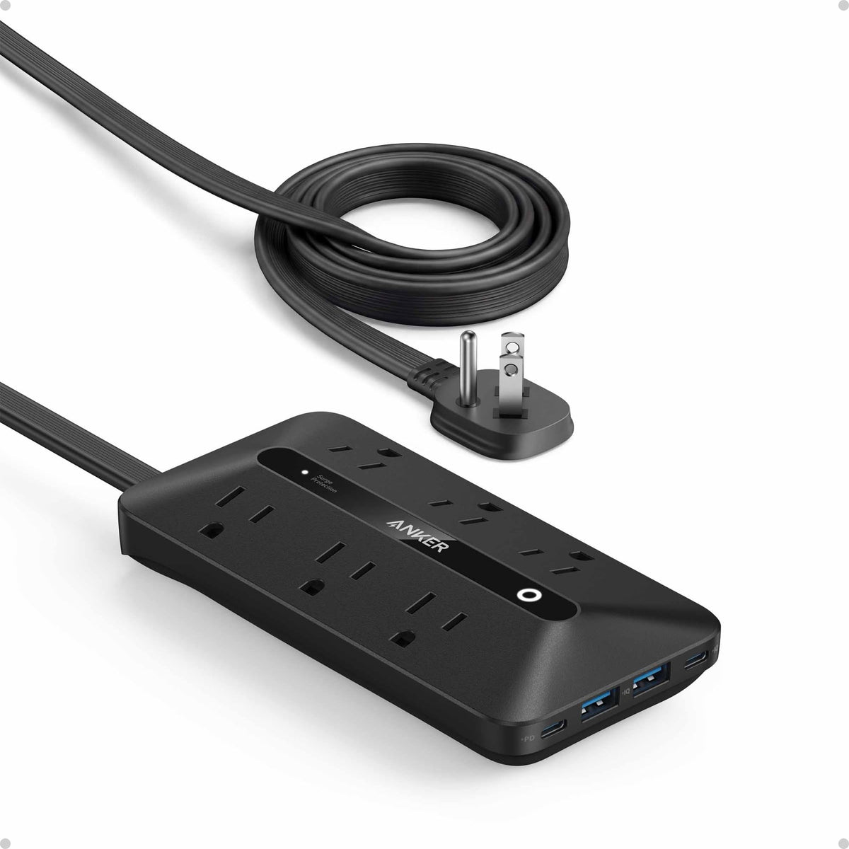 Anker flat plug front view showing low profile and easy wall placement benefit