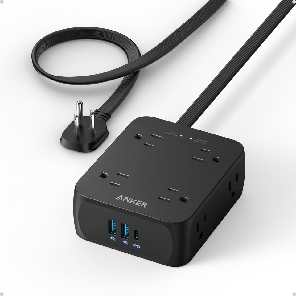 Anker front view showing all outlets and ports, convenient multi-device charging