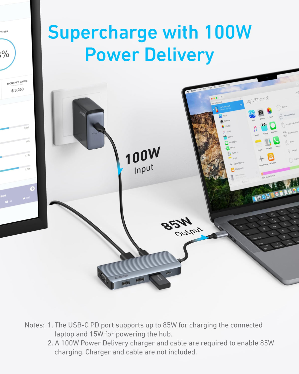 Anker hub next to ruler and cable showing compact size benefit