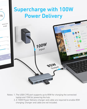 Anker hub next to ruler and cable showing compact size benefit