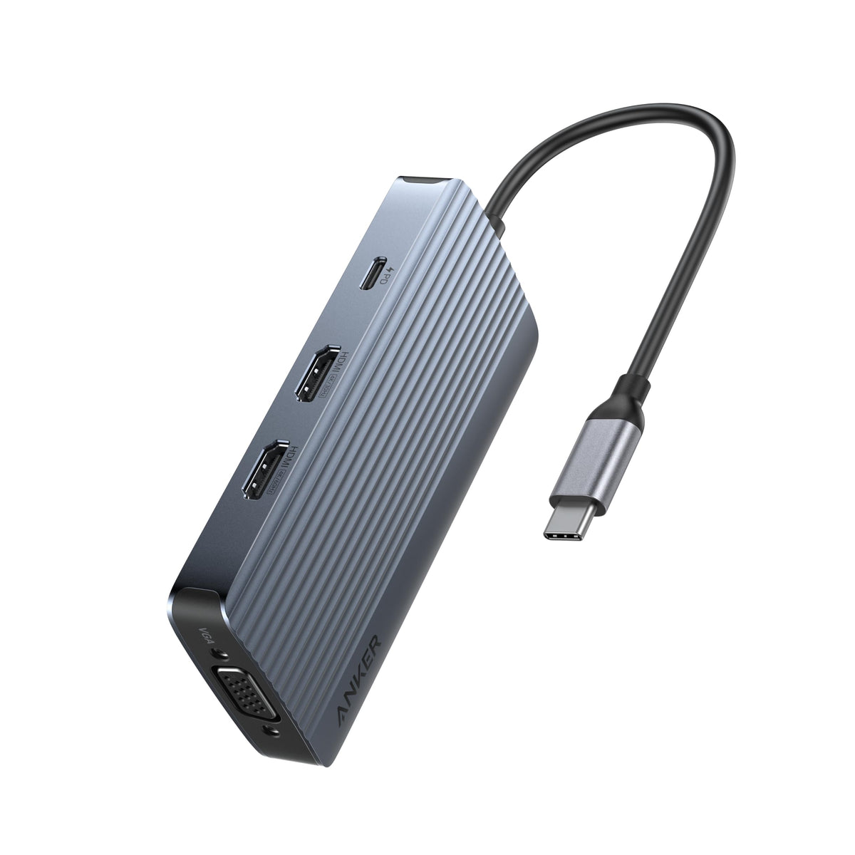 Anker hub front angle showing all ports and portable benefit