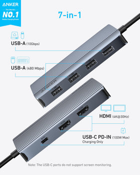 Anker hub side ports closeup highlighting HDMI and USB ports for multi-monitor use