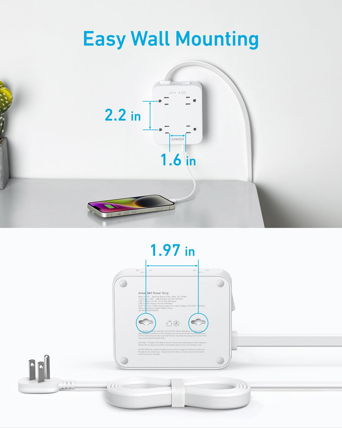 Anker power strip in-use on a desk offering tidy cable management and reliable power