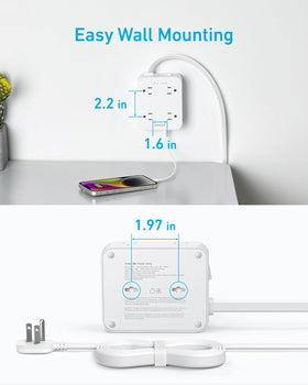 Anker power strip in-use on a desk offering tidy cable management and reliable power