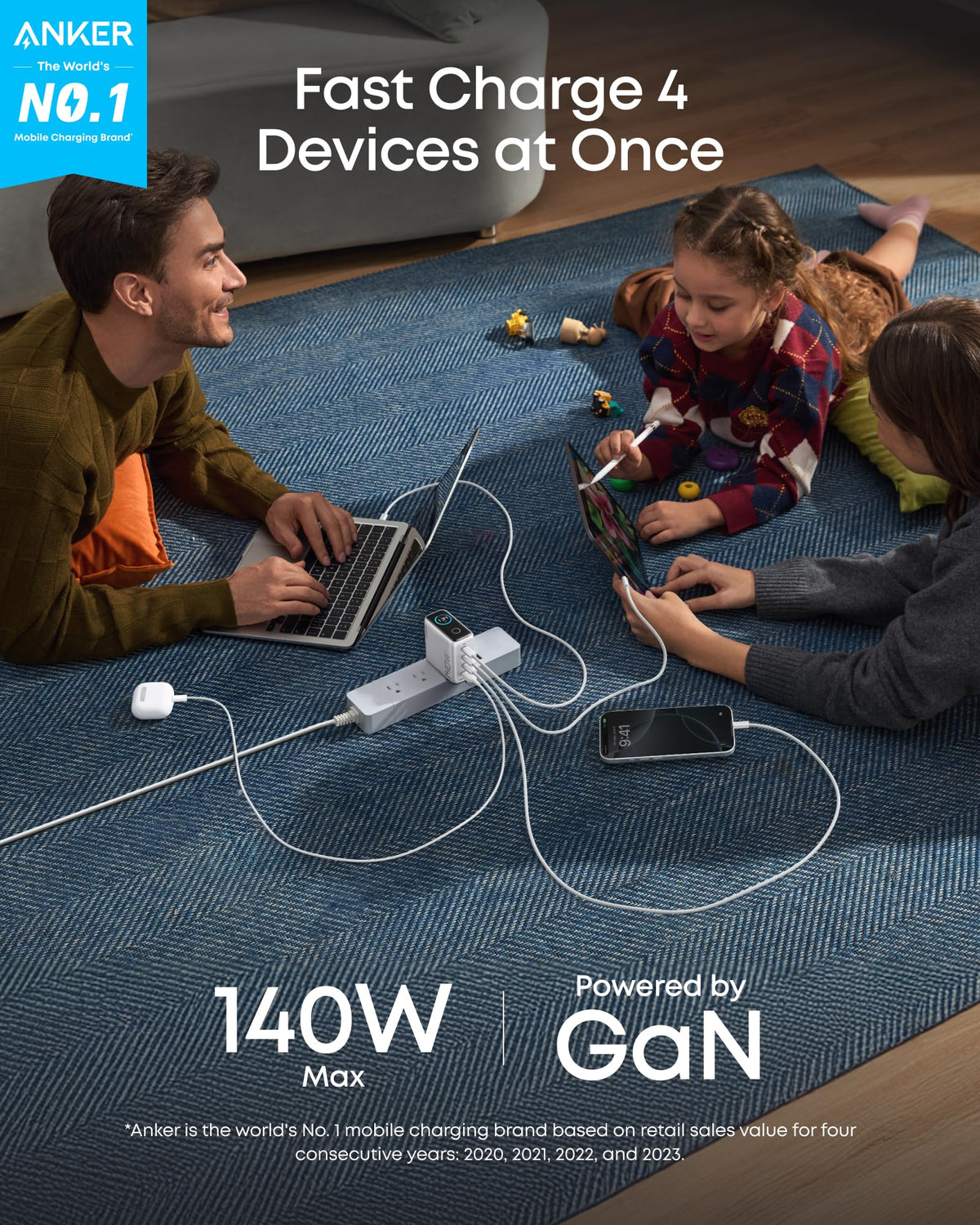 Anker 140W GaN charger dual USB-C ports enable rapid MacBook Pro charge