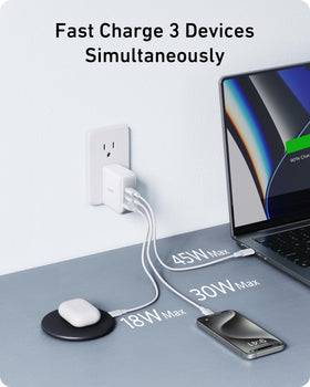 Anker Nano 100W charging laptop phone and earbuds simultaneously for convenience