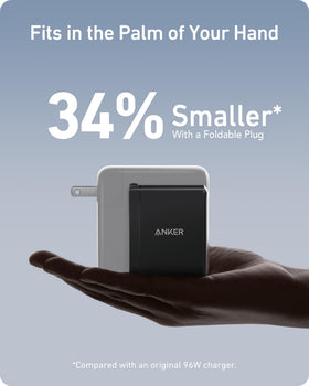 Anker Nano 100W closeup of three USB ports highlighting fast multi-device charging