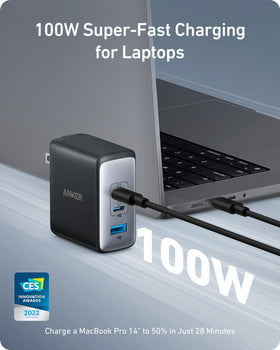 Anker Nano 100W with included 5 ft USB-C cable showing ready-to-use convenience