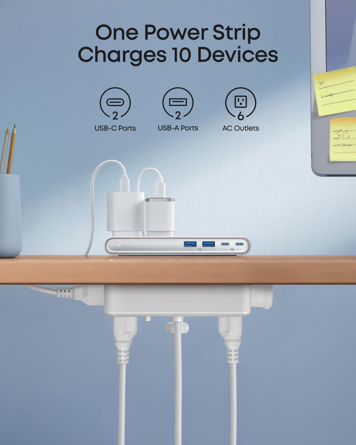 Anker Nano Power Strip desk clamp securing to the edge for one-handed use