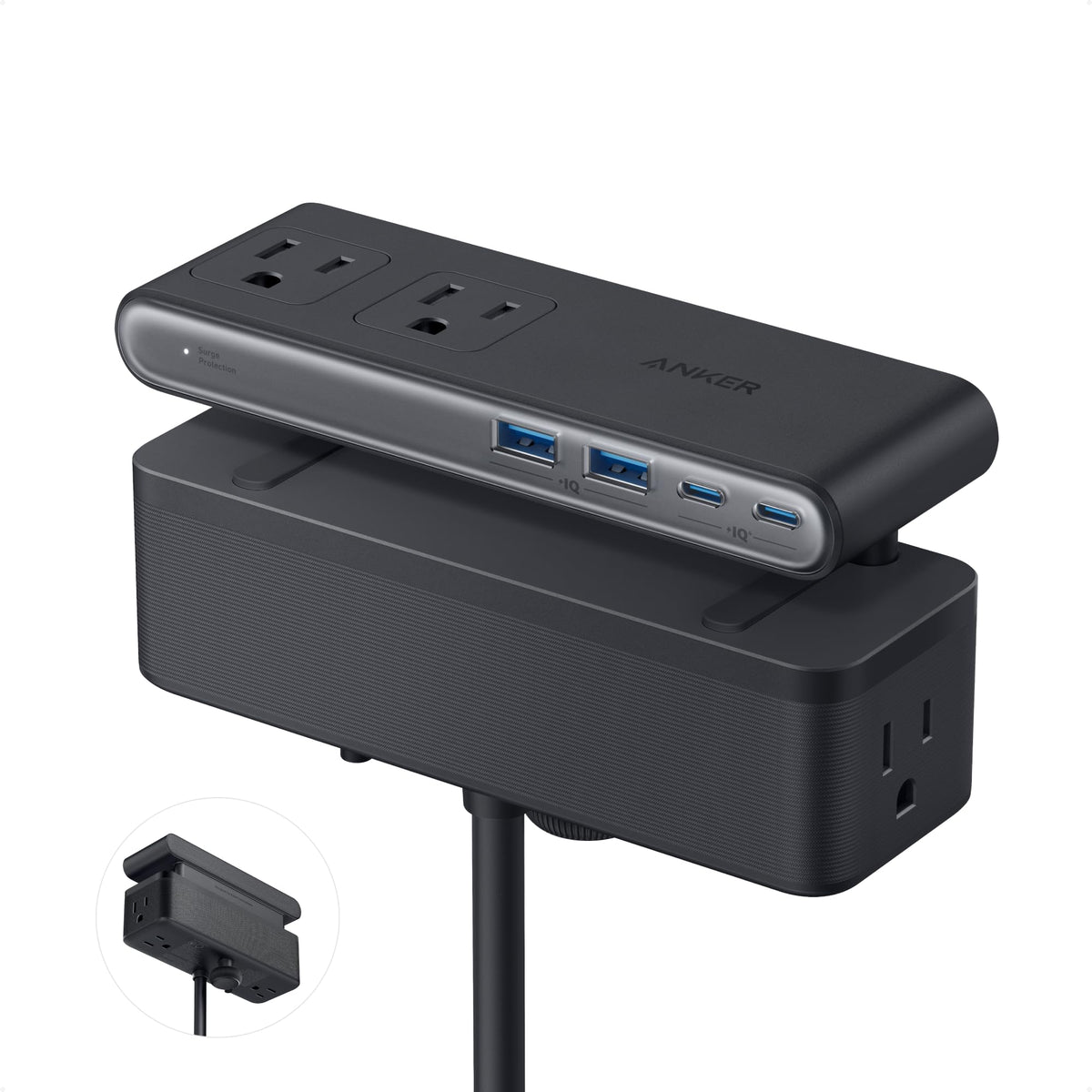 Anker Nano Power Strip top view showing six outlets for organized charging