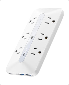 Anker Outlet Extender front view shows compact 10-in-1 design for dorm rooms