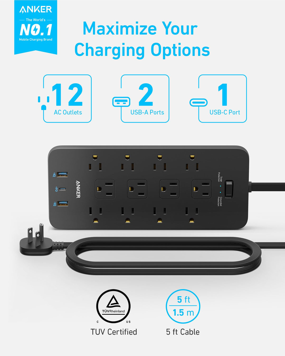 Anker close-up showing optimized outlet layout and spacing to fit large plugs